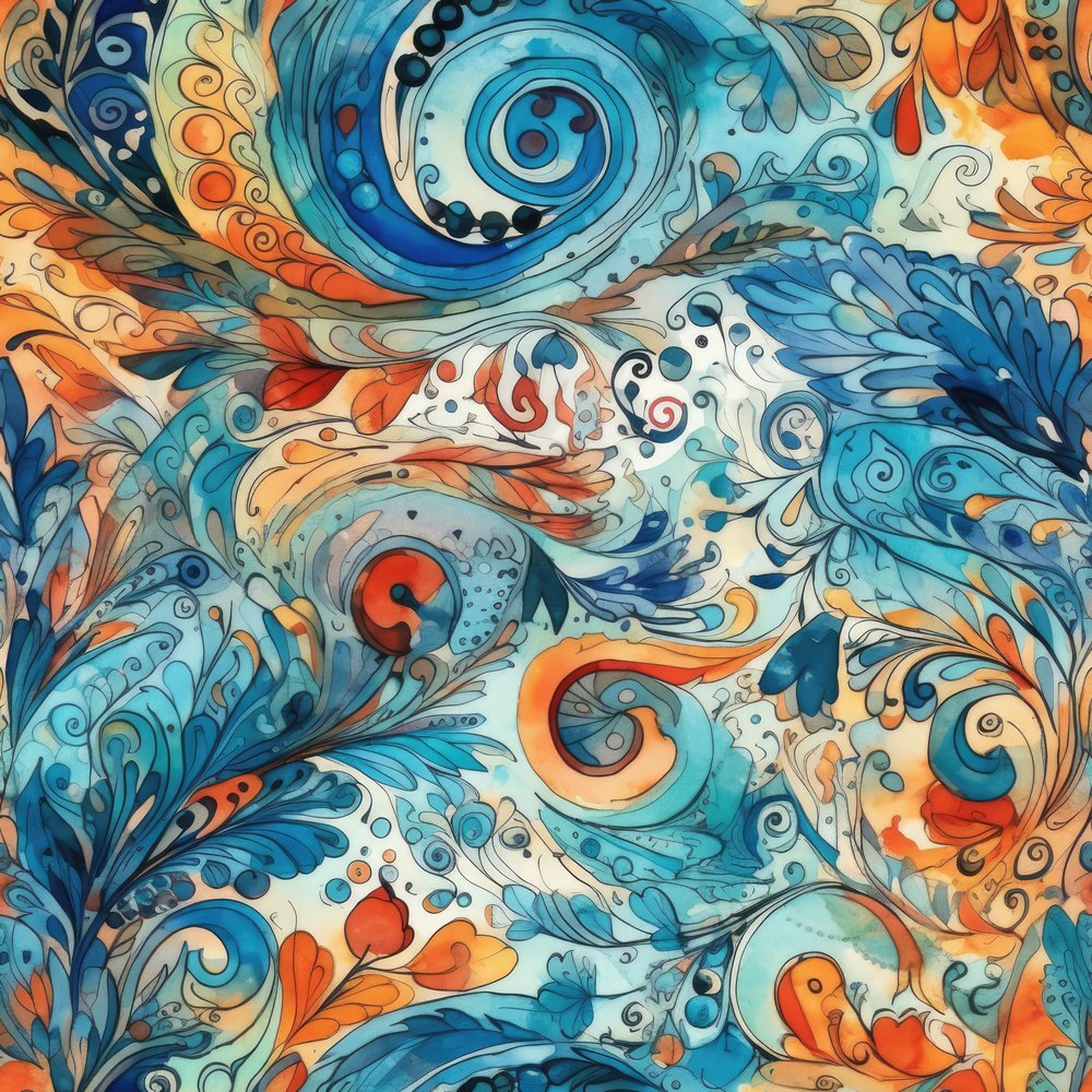 Watercolour Textile Pattern Wild Watercolor Paisleys Pattern #9 Fabric