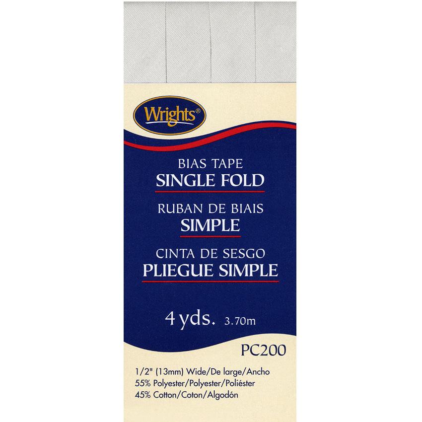 Bias Tape, Single Fold, Wrights #W200-, White