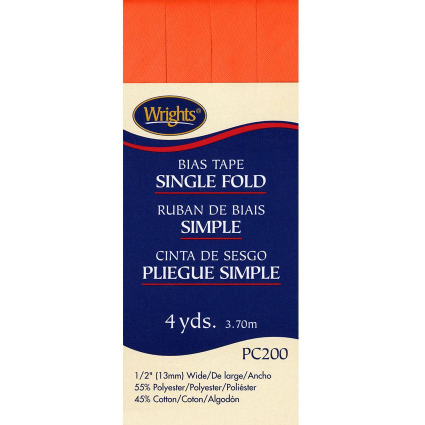 Bias Tape, Single Fold, Wrights #W200-, Orange
